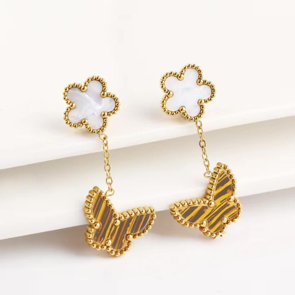 Boucles d'Oreilles motif Trèfle Papillon