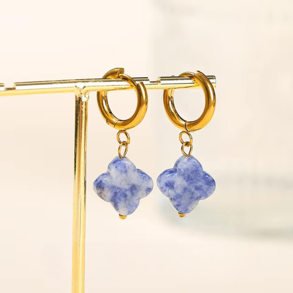 Boucles d'Oreilles motif Trèfle Pierre Naturelle
