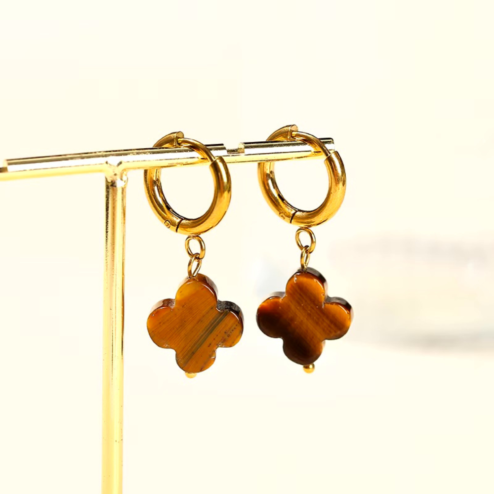 Boucles d'Oreilles motif Trèfle Pierre Naturelle