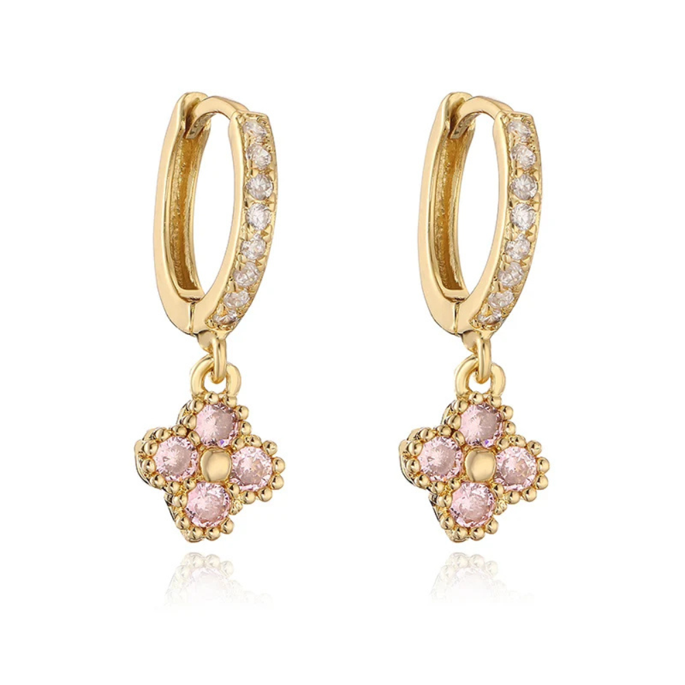 Boucles d'Oreilles Trèfle Strass rose clair