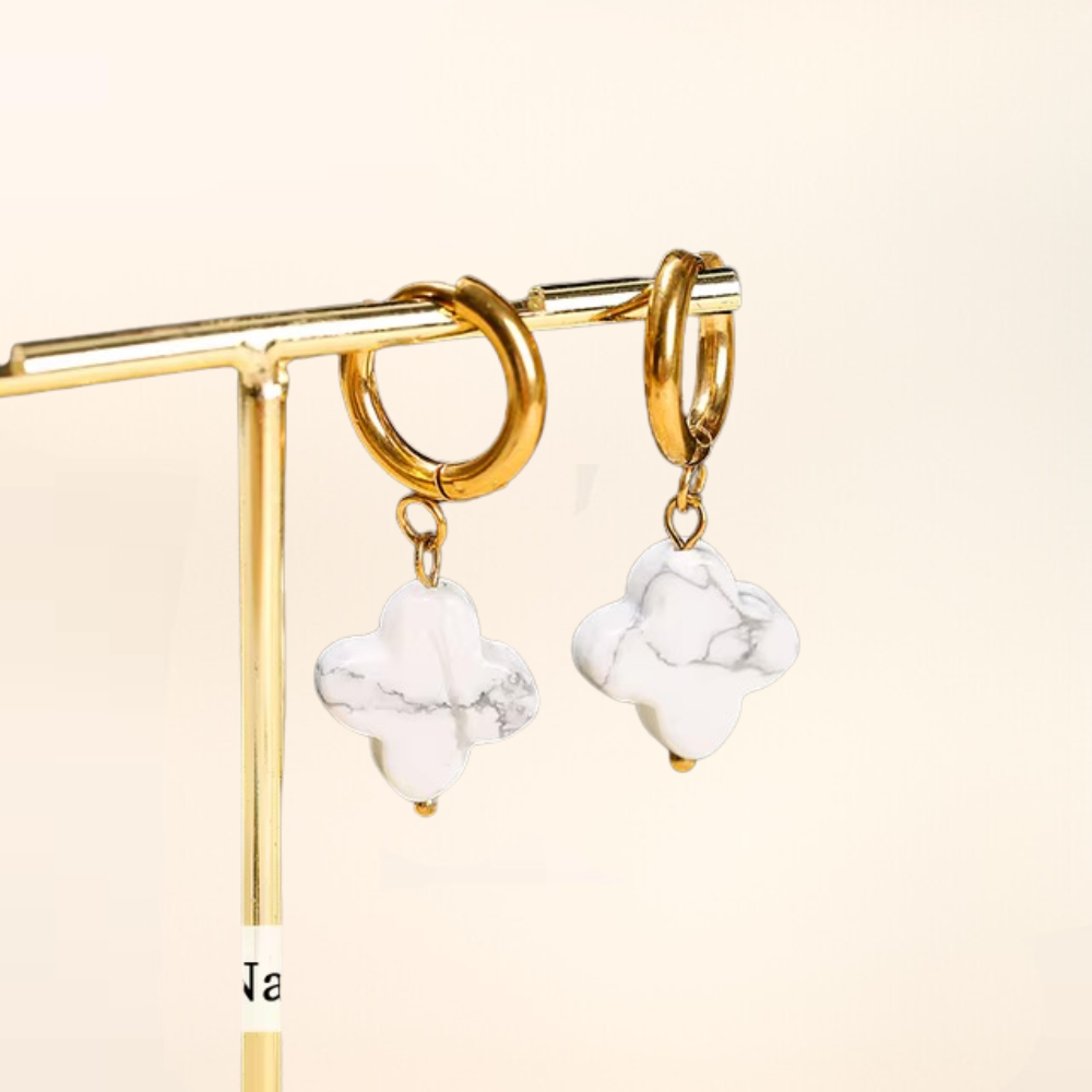 Boucles d'Oreilles forme Trèfle Pierre Naturelle