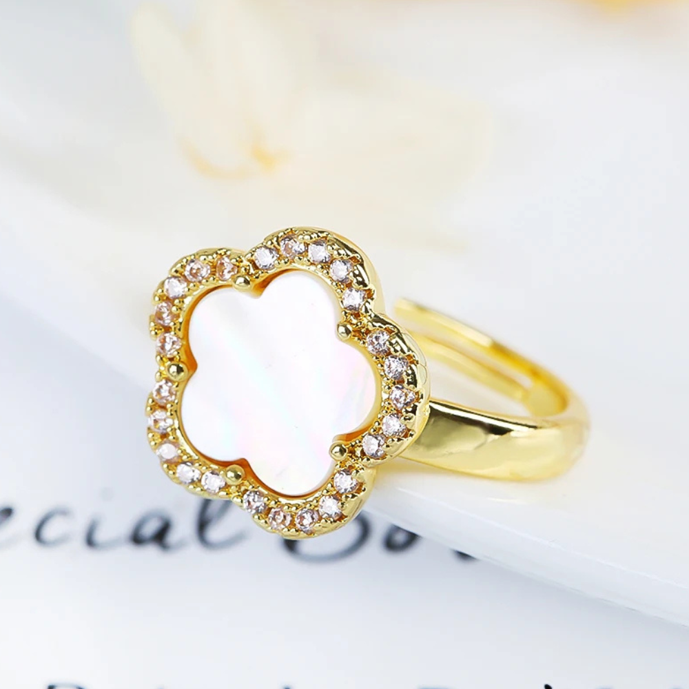 Bague Trèfle Or et Blanche