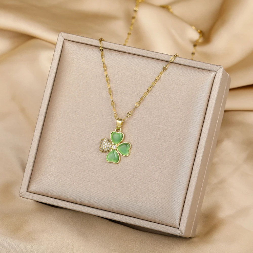 Collier Trèfle Vert or