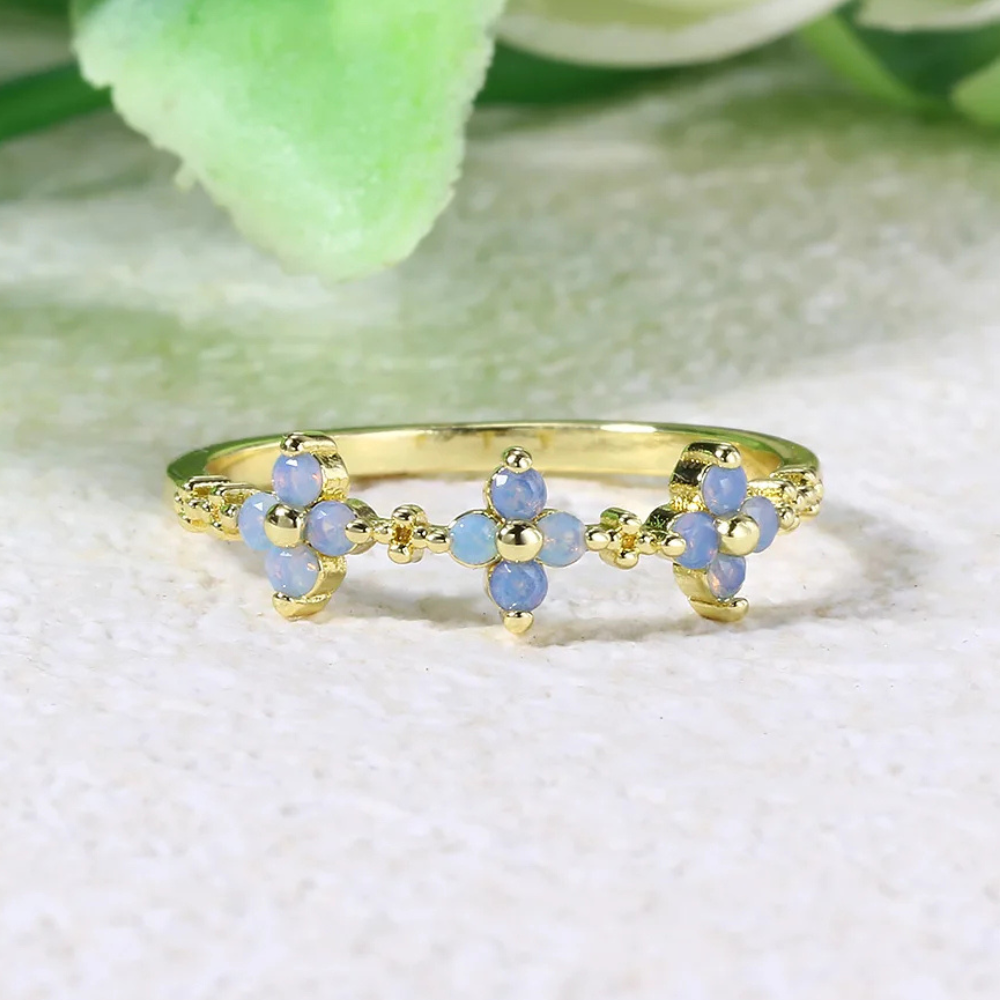 Bague Trèfle bleu et or