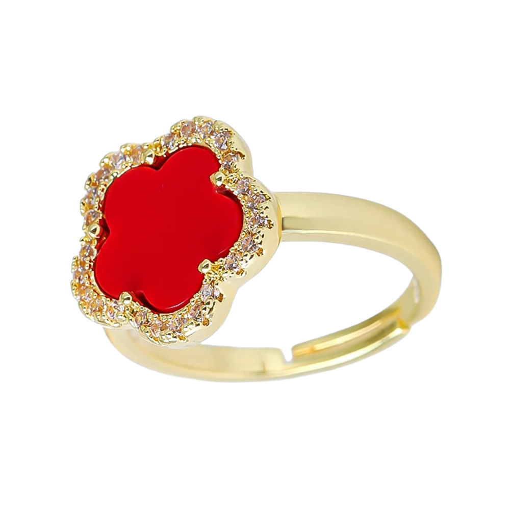 Bague Trèfle Or et Rouge