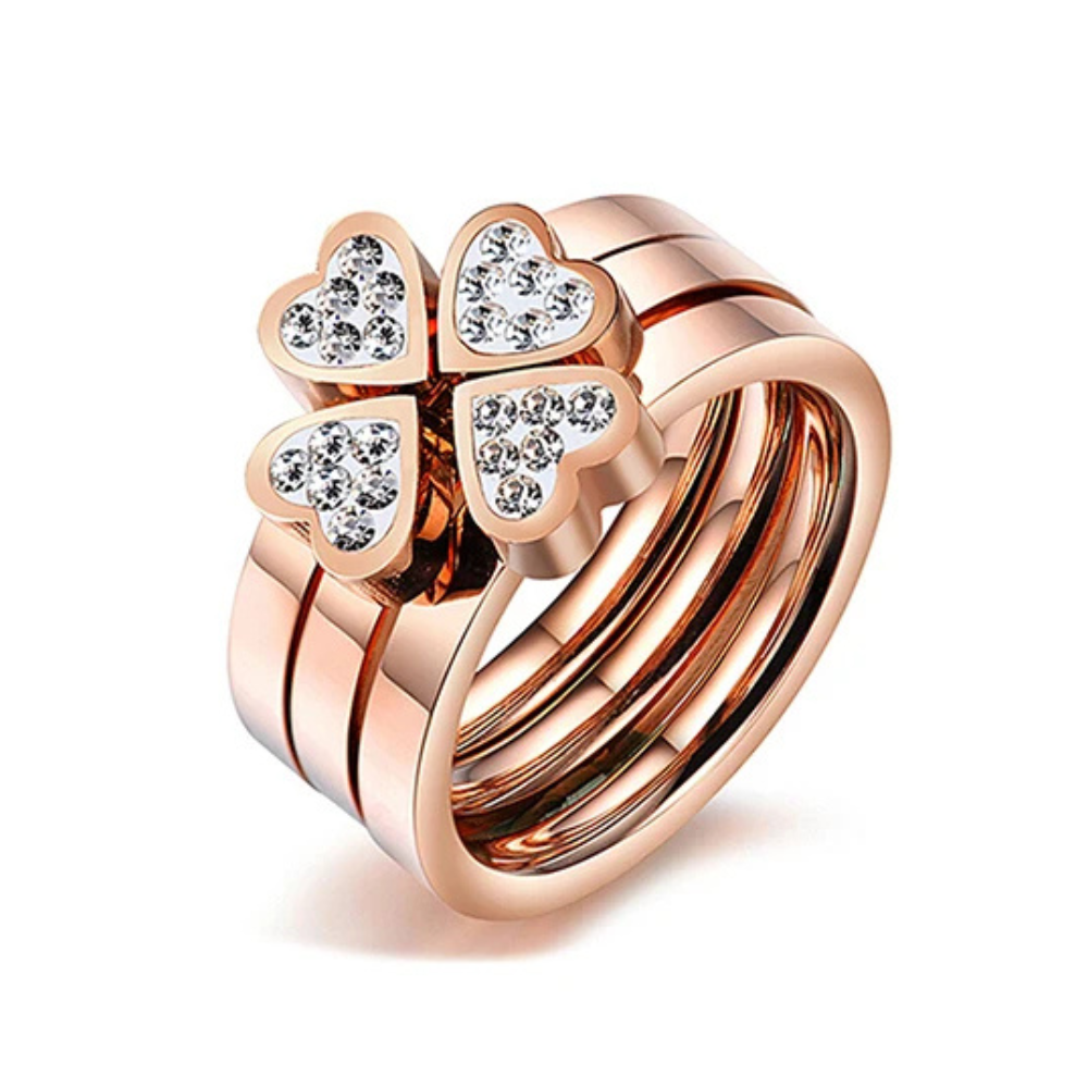 Triple Bague Trèfle rose