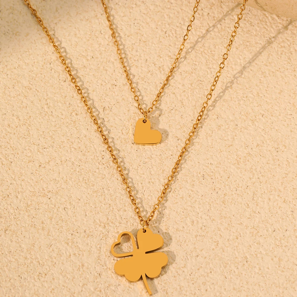 Double Collier Trèfle et Cœur or