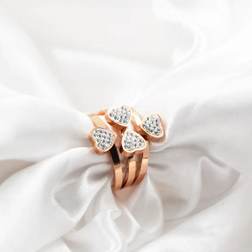 Triple Bague Trèfle acier rose