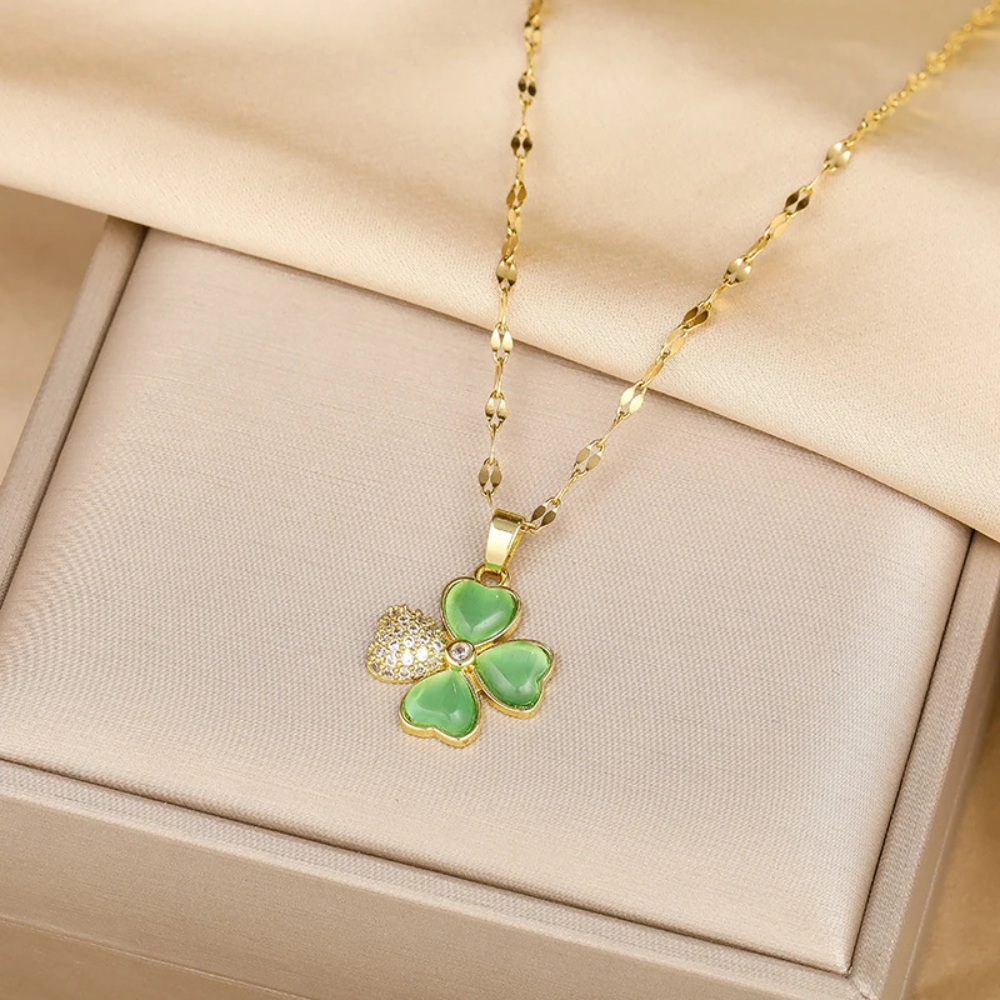 Collier Trèfle Doré Vert