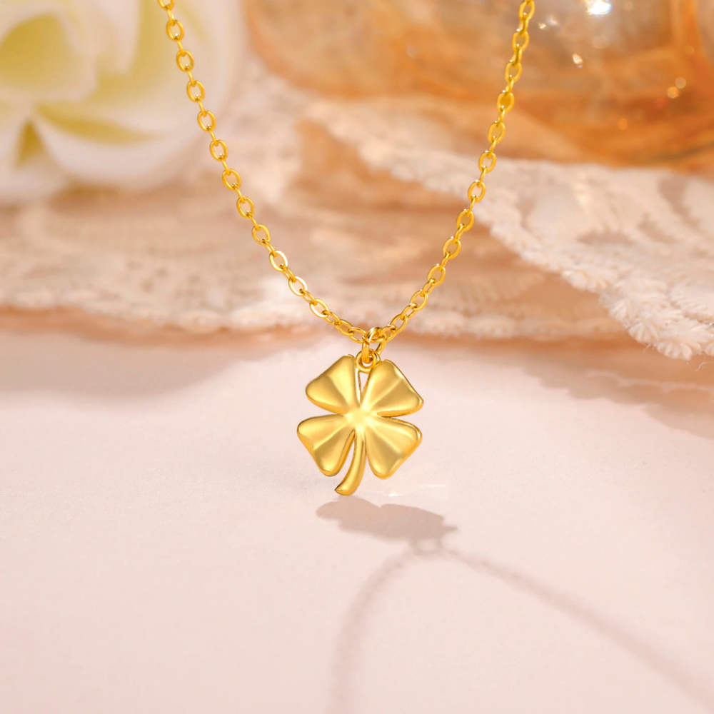 Collier Trèfle acier femme or
