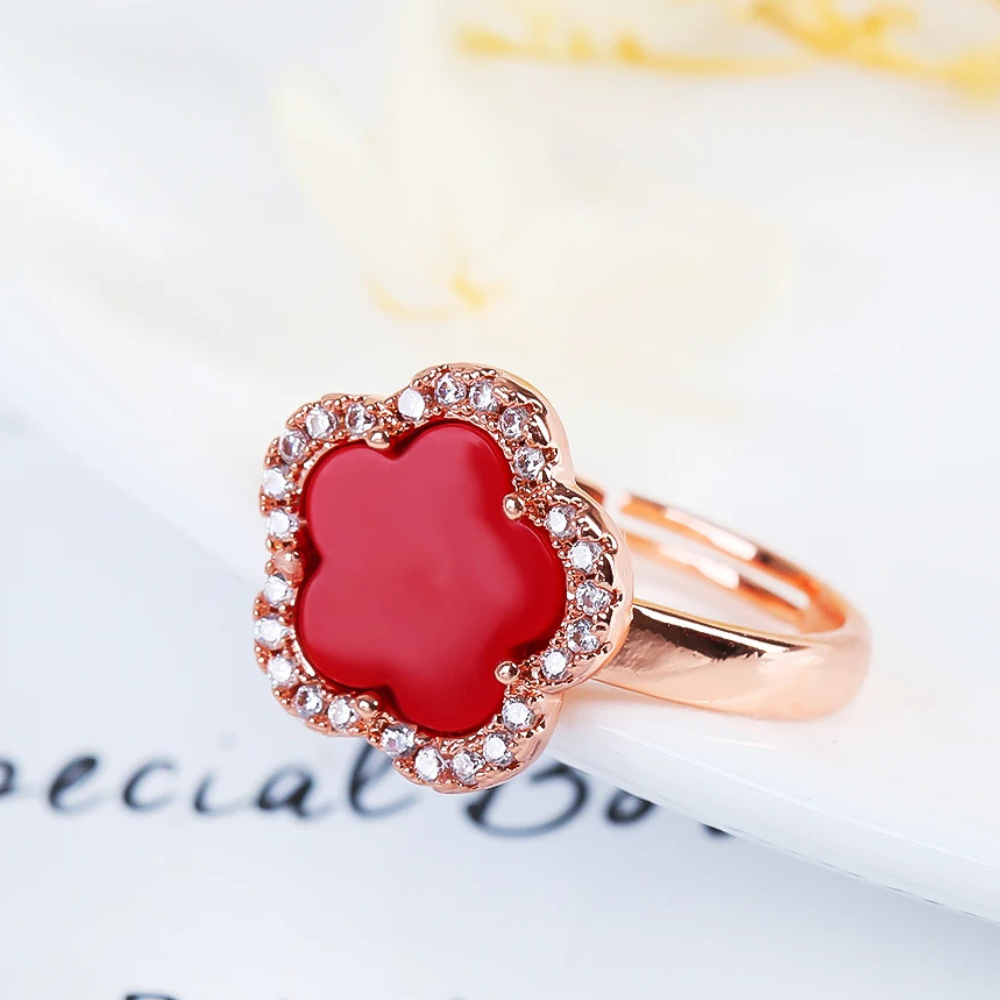 Bague Trèfle Or Rose et Rouge