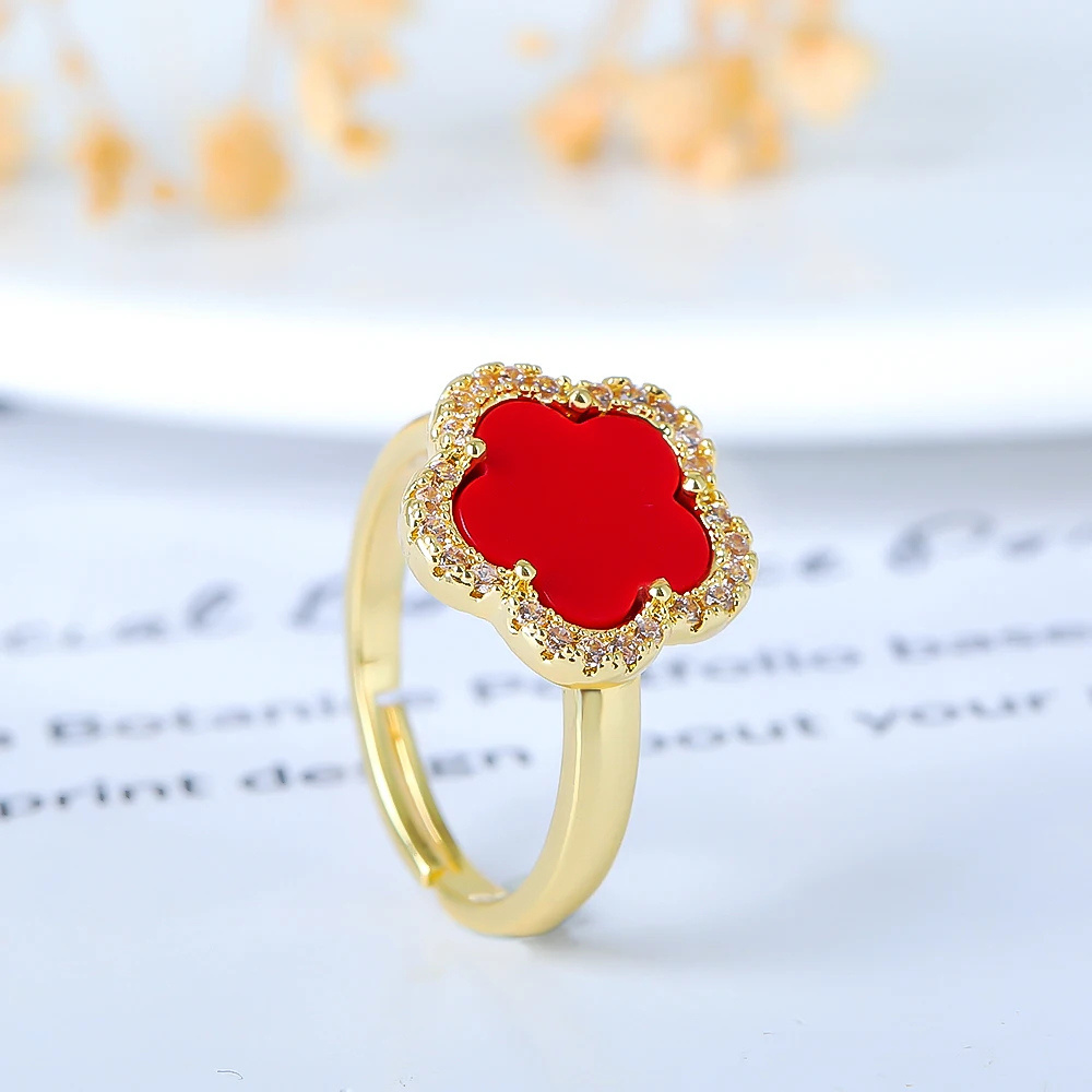 Bague Trèfle Or et Rouge