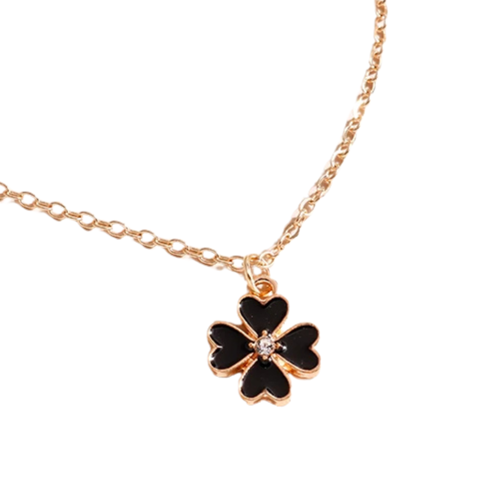 Collier Or Rose et Trèfle Noir