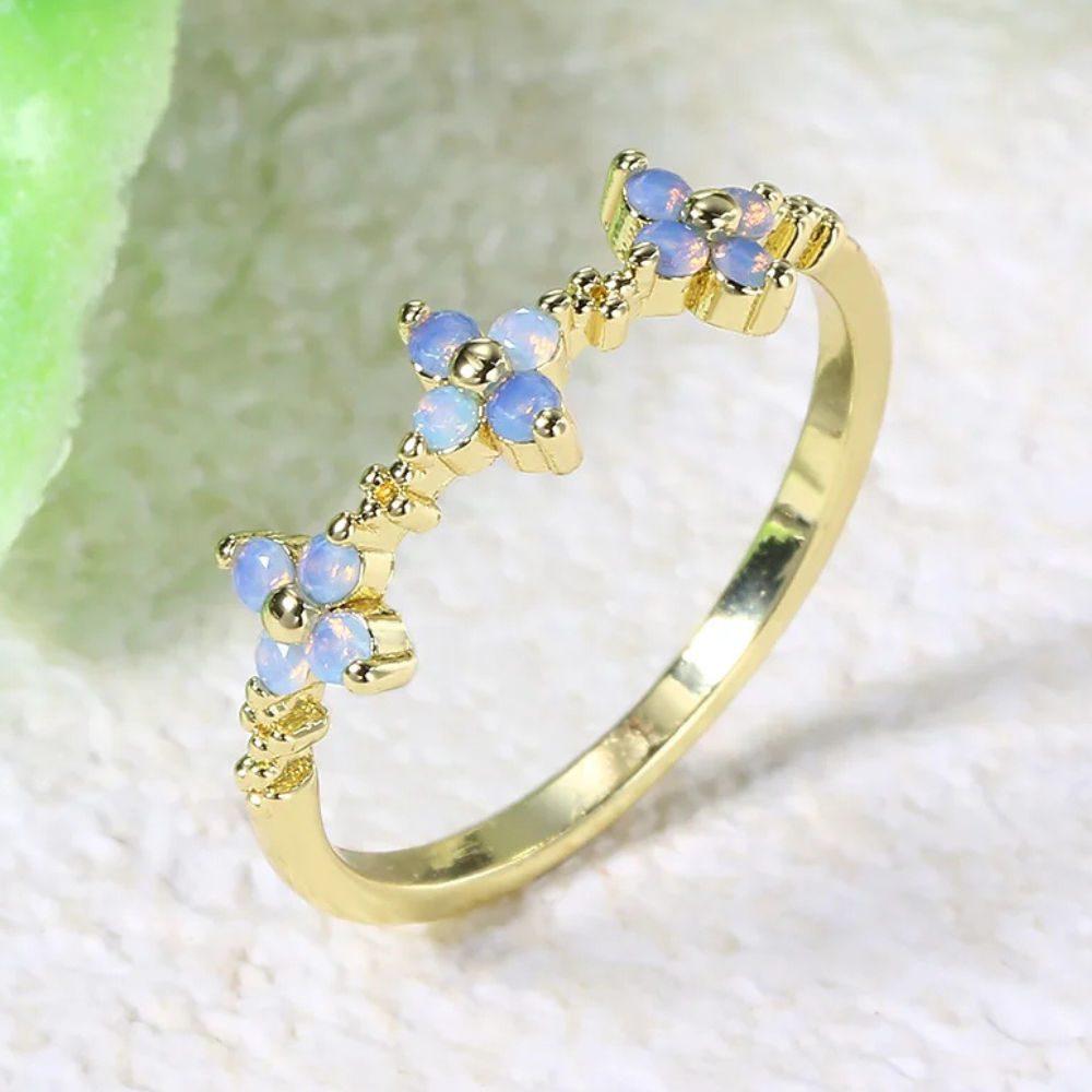 Bague Trèfle dorée et bleue