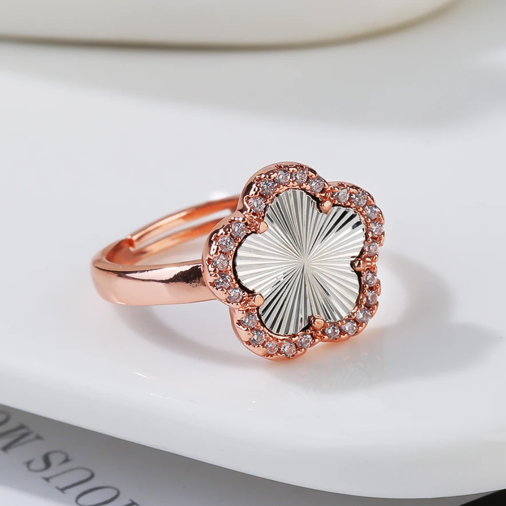 Bague Trèfle Or Rose et Blanc