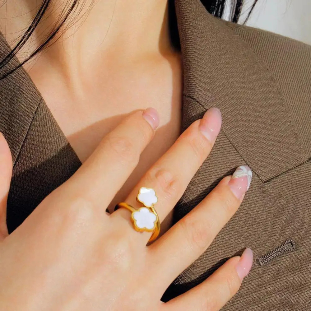 Bague double Trèfle Nacre blanc