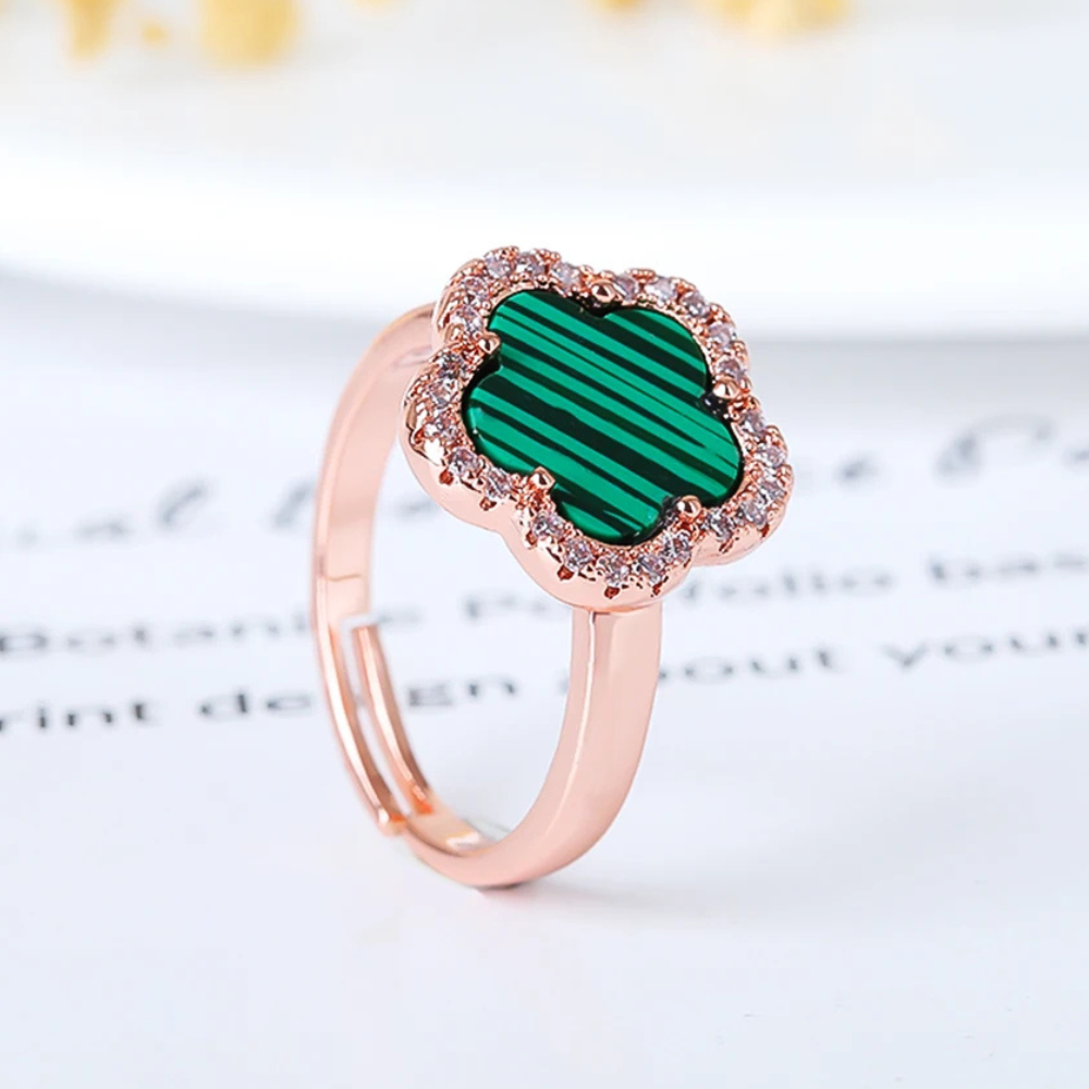 Bague Trèfle Or Rose et Vert