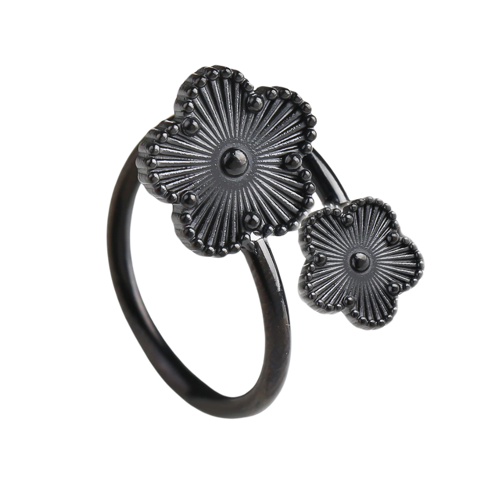 Bague Trèfle Fleur noir