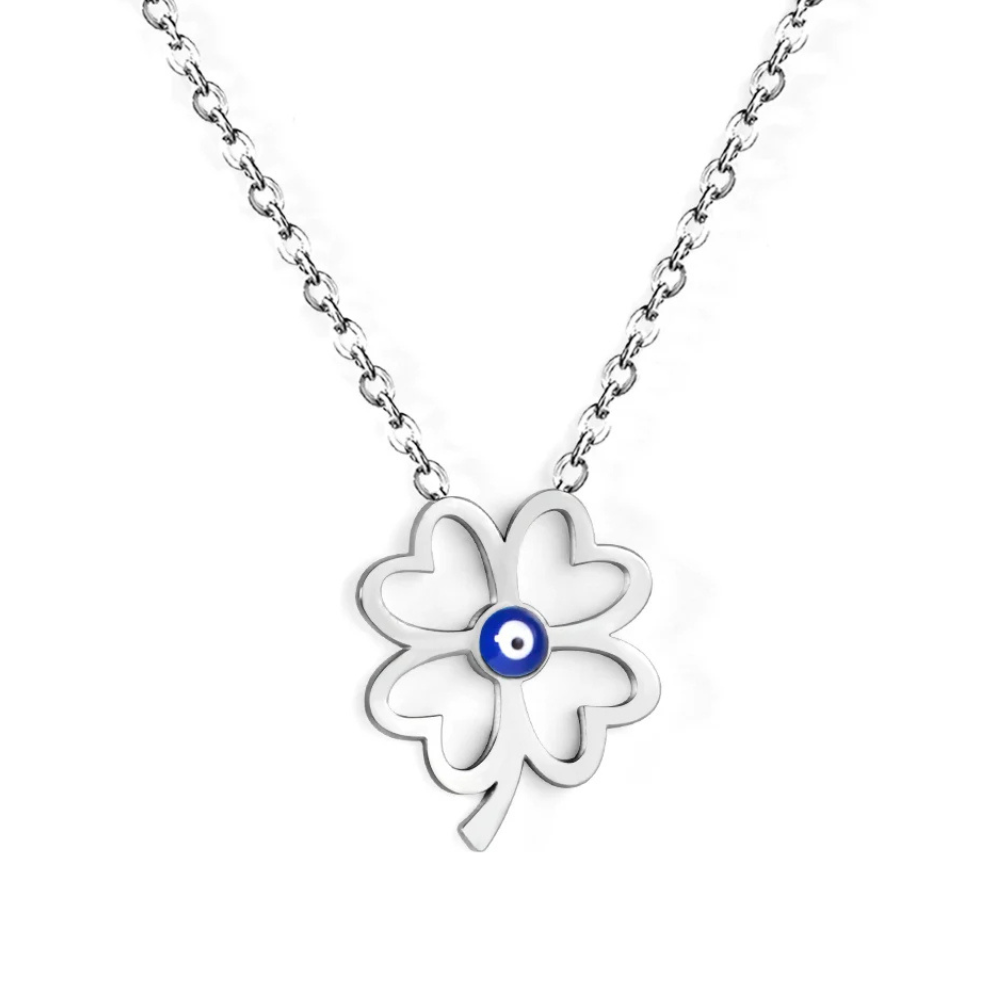 Collier Trèfle Argent Oeil Bleu