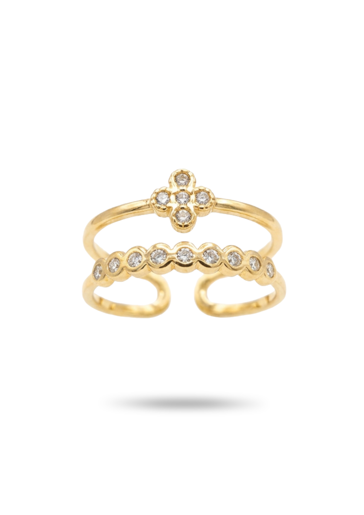 Bague Double Anneau Trèfle or