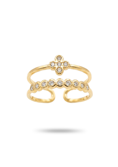 Bague Double Anneau Trèfle or