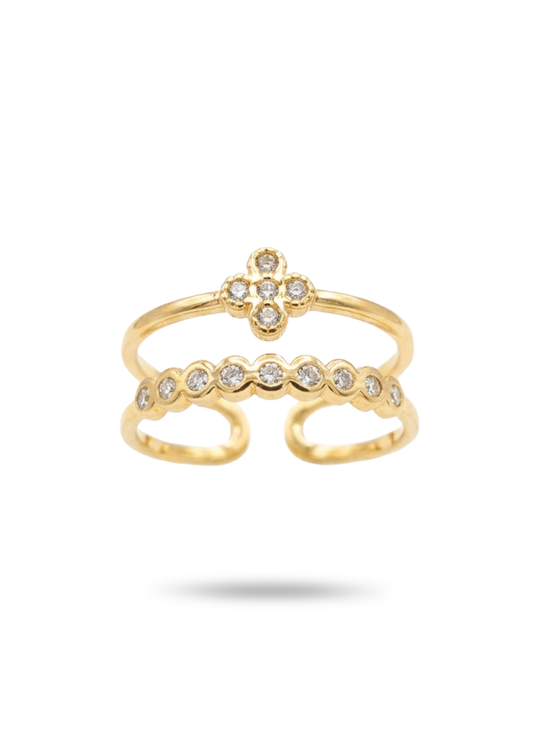 Bague Double Anneau Trèfle or