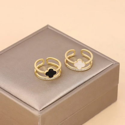Double Bague Trèfle Noir
