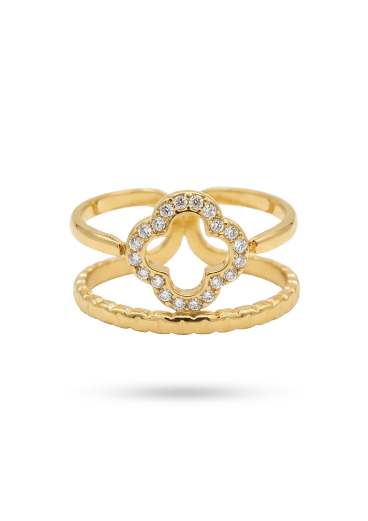 Bague Trèfle Ajouré Strass Femme or