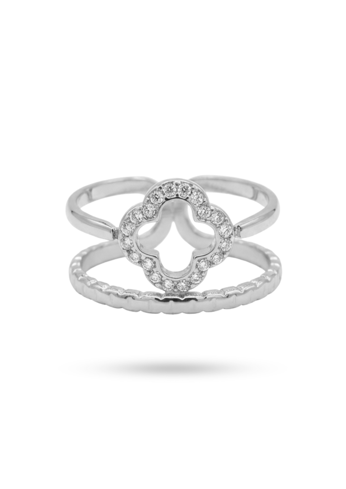 Bague Trèfle Ajouré Strass Femme argent