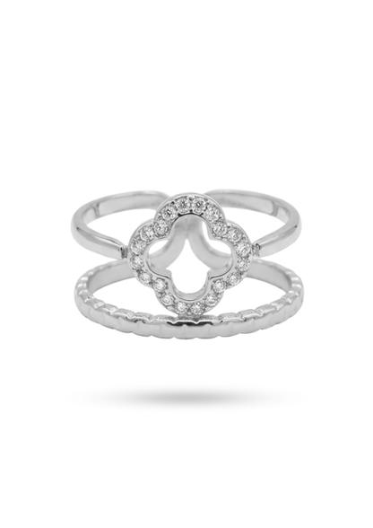 Bague Trèfle Ajouré Strass Femme argent
