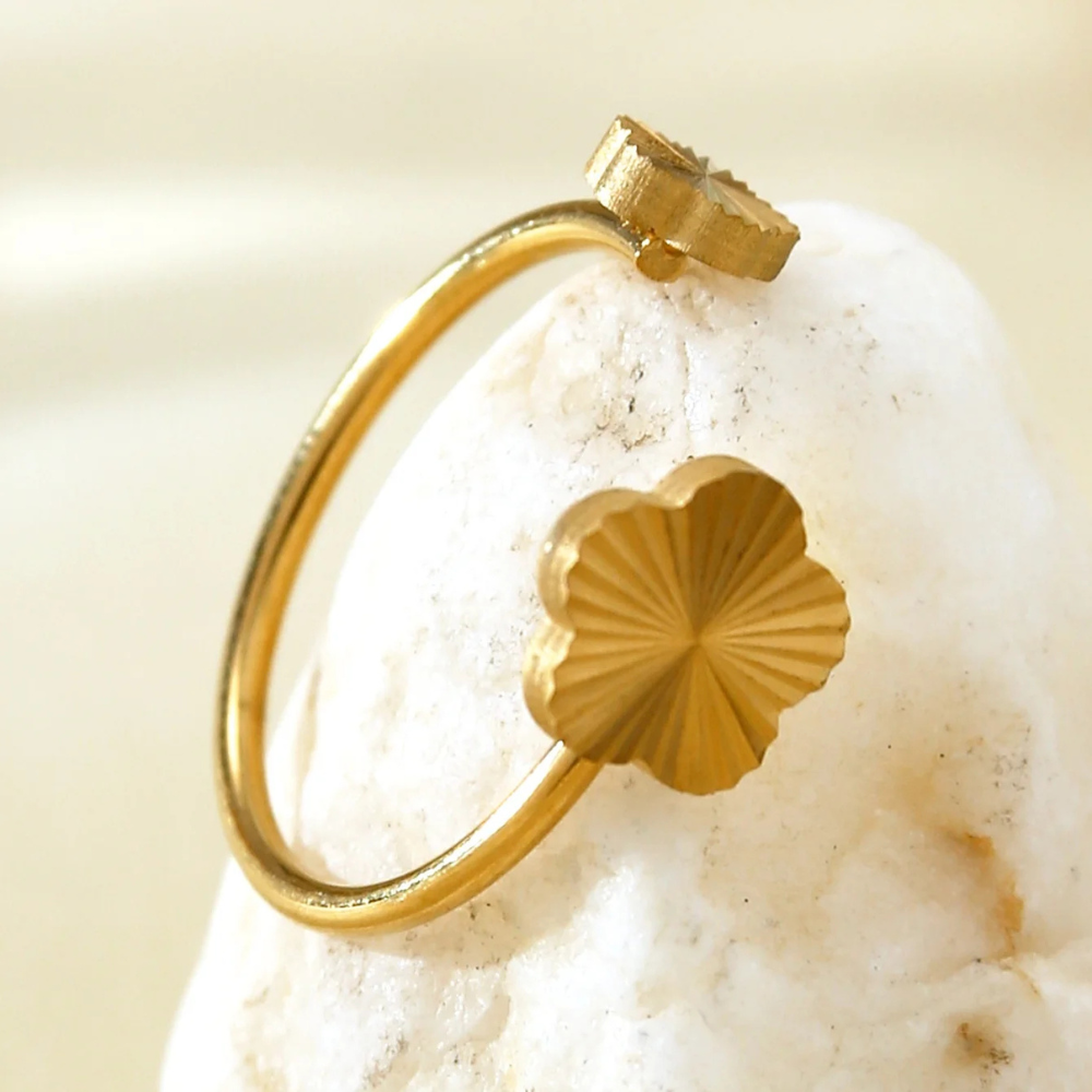 Bague Trèfle Fleur Or acier