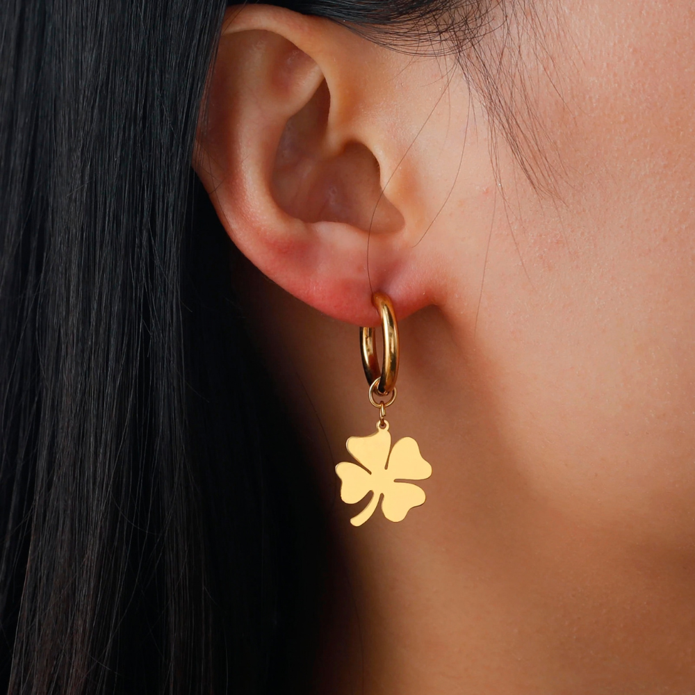 Boucles d'Oreilles Trèfle Créoles femme