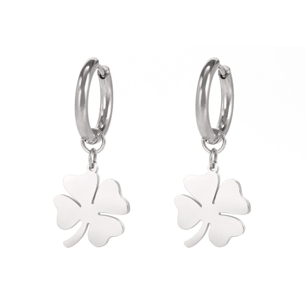 Boucles d'Oreilles Trèfle Créoles argent