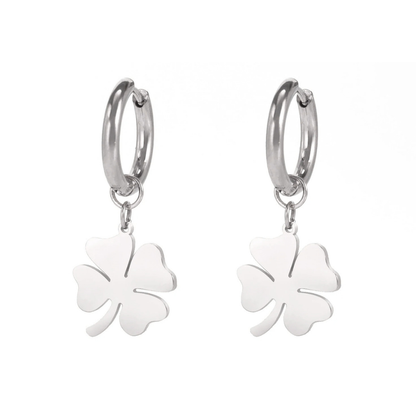 Boucles d'Oreilles Trèfle Créoles argent