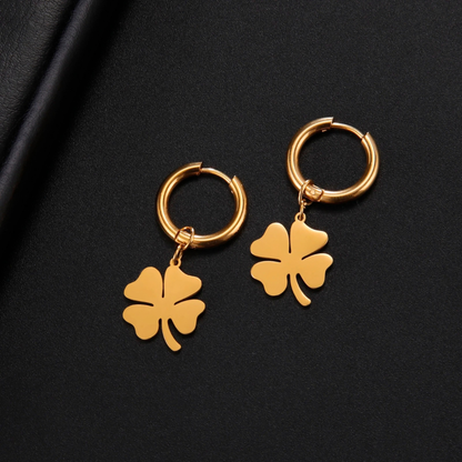 Boucles d'Oreilles Trèfle Créoles doré