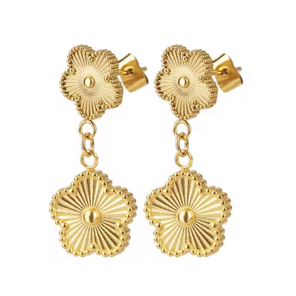 Boucles d'Oreilles Trèfle Fleurs Doré