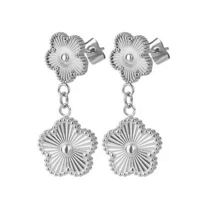 Boucles d'Oreilles Trèfle Fleurs argenté