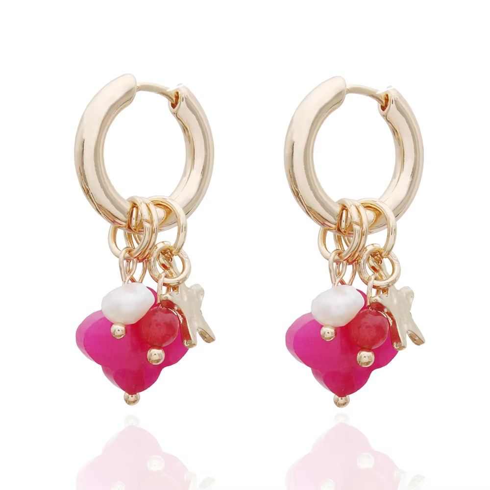 Boucles d'Oreilles Trèfle Pendantes fuchsia