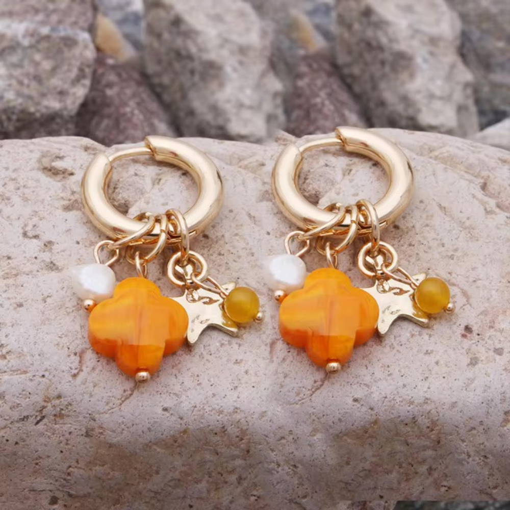 Boucles d'Oreilles Trèfle Pendantes orange