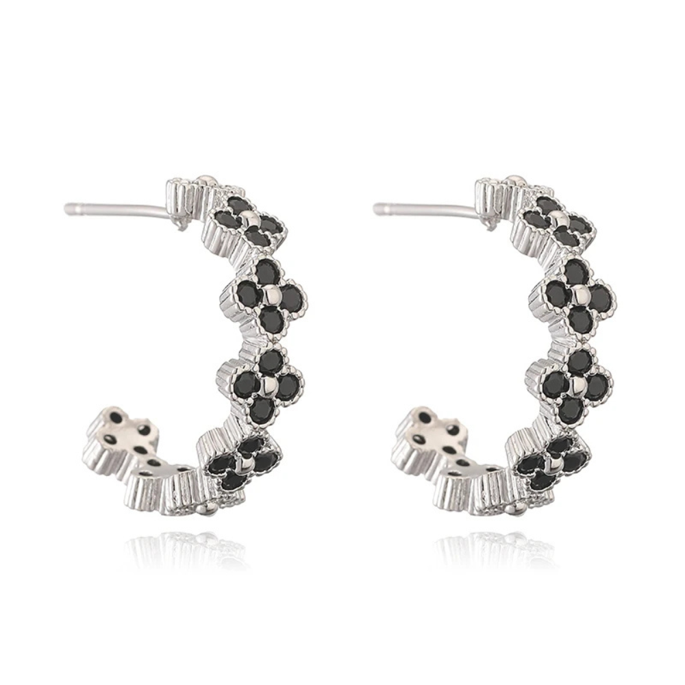 Boucles d'Oreilles Trèfle Créoles Argent zircons