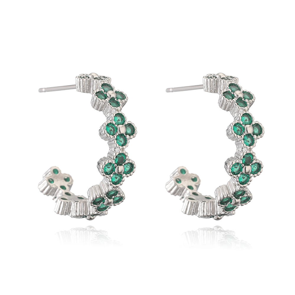 Boucles d'Oreilles Trèfle Créoles Argent vert