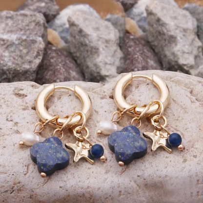 Boucles d'Oreilles Trèfle Pendantes bleu marine