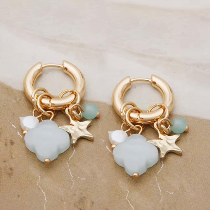 Boucles d'Oreilles Trèfle Pendantes bleu ciel