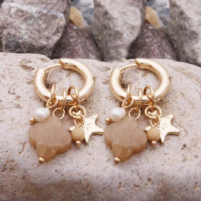 Boucles d'Oreilles Trèfle Pendantes marron