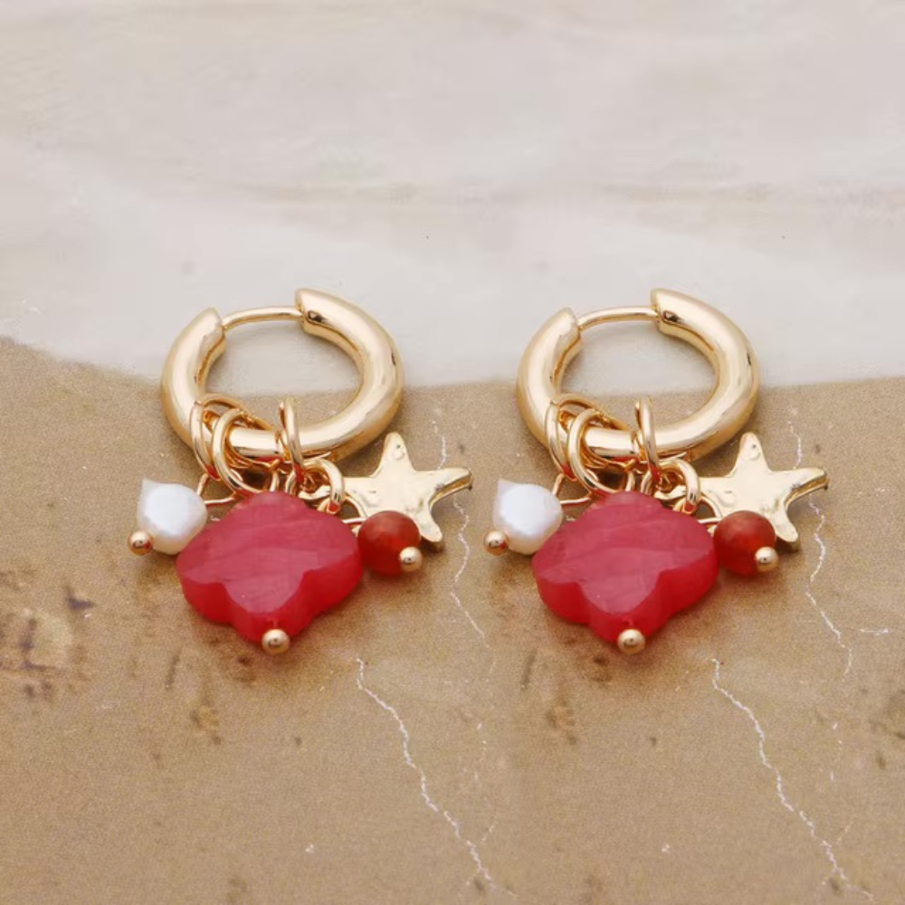 Boucles d'Oreilles Trèfle Pendantes rouge