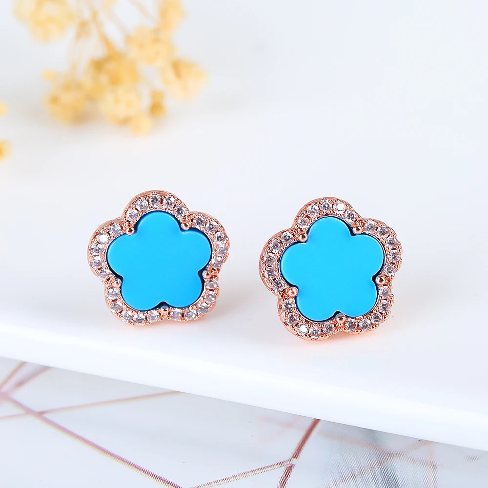 Boucles d'Oreilles Trèfle bleu Lili