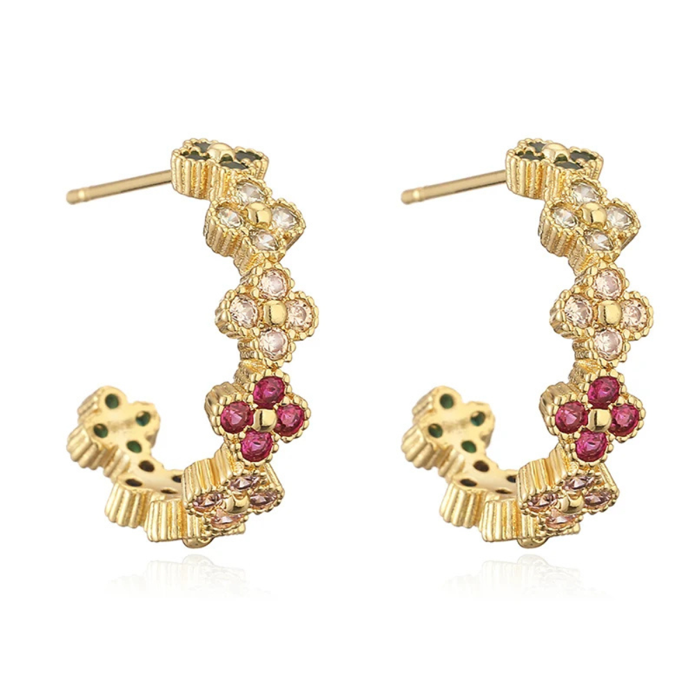 Boucles d'Oreilles Trèfle Créoles Or zircons