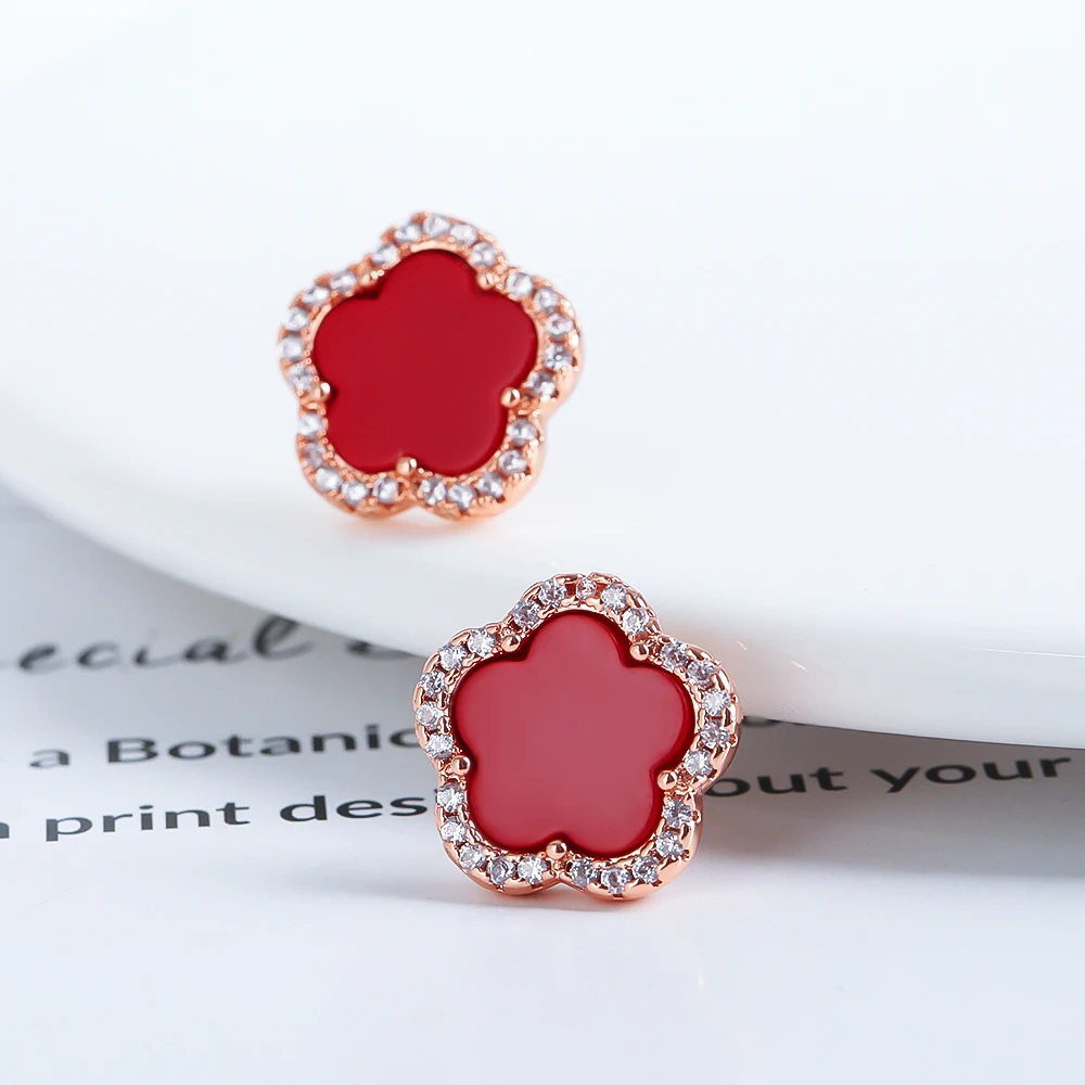 Boucles d'Oreilles Trèfle rouge Lili