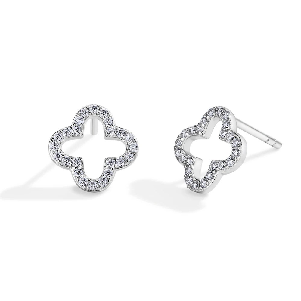 Boucles d'Oreilles forme Trèfle Argent Plaqué Or