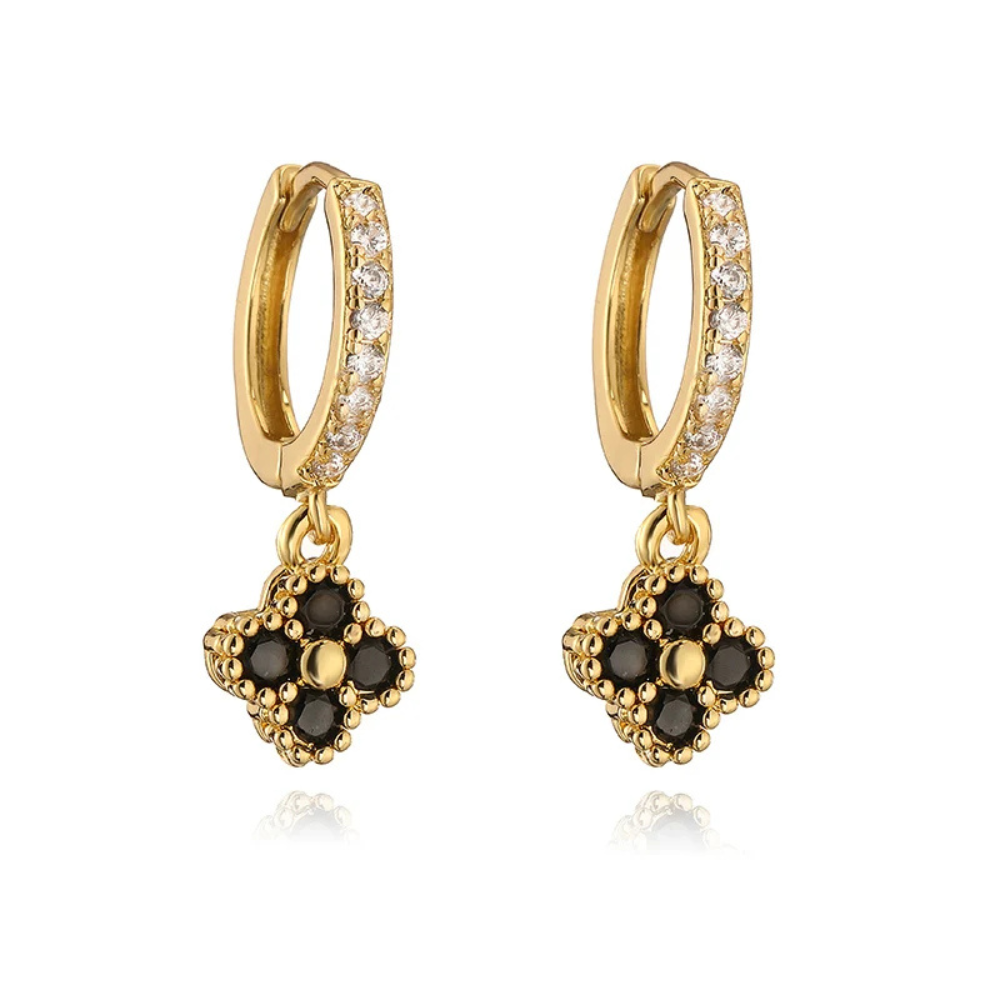 Boucles d'Oreilles Trèfle Strass noir